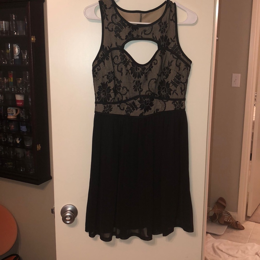 black lace dress with nude undertone